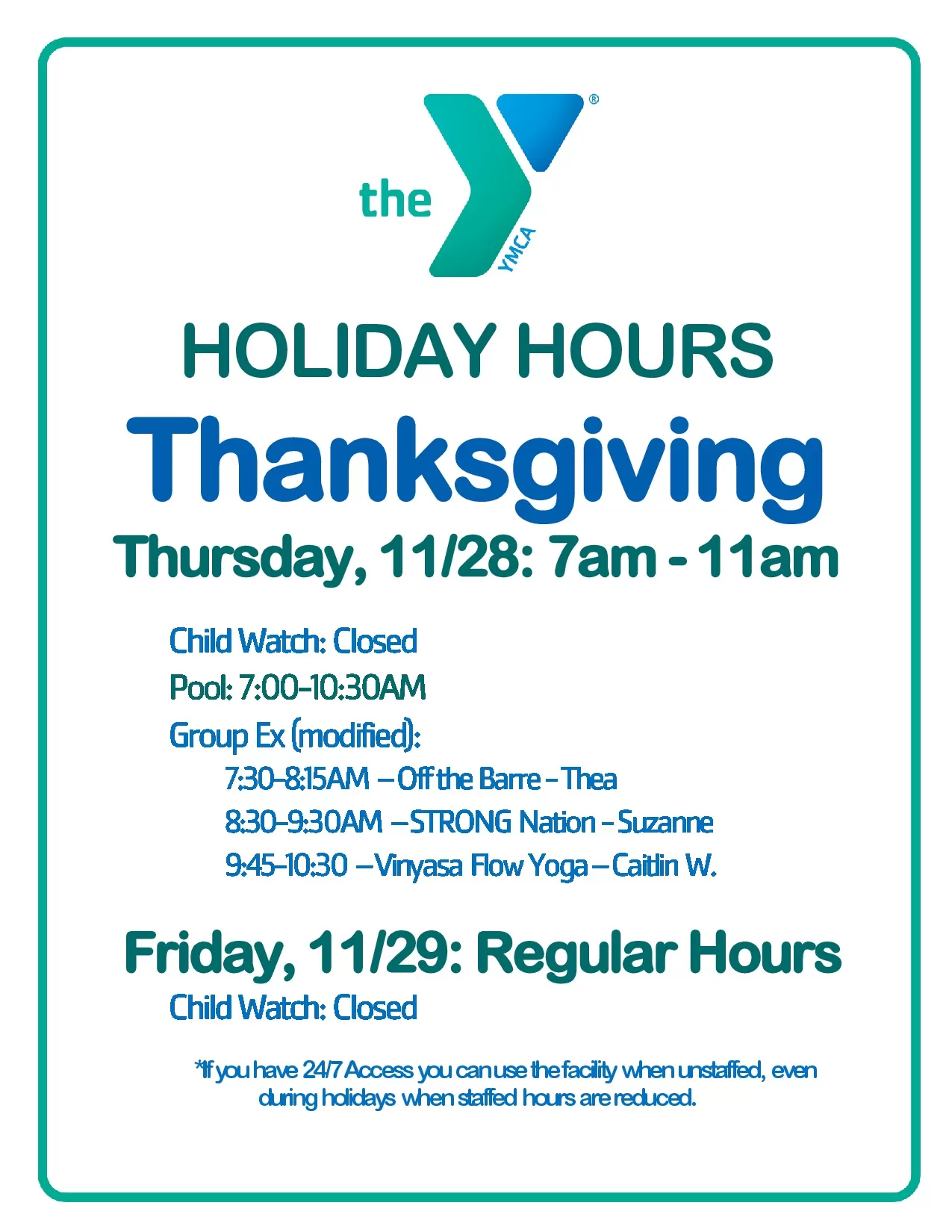 Thanksgiving Hours